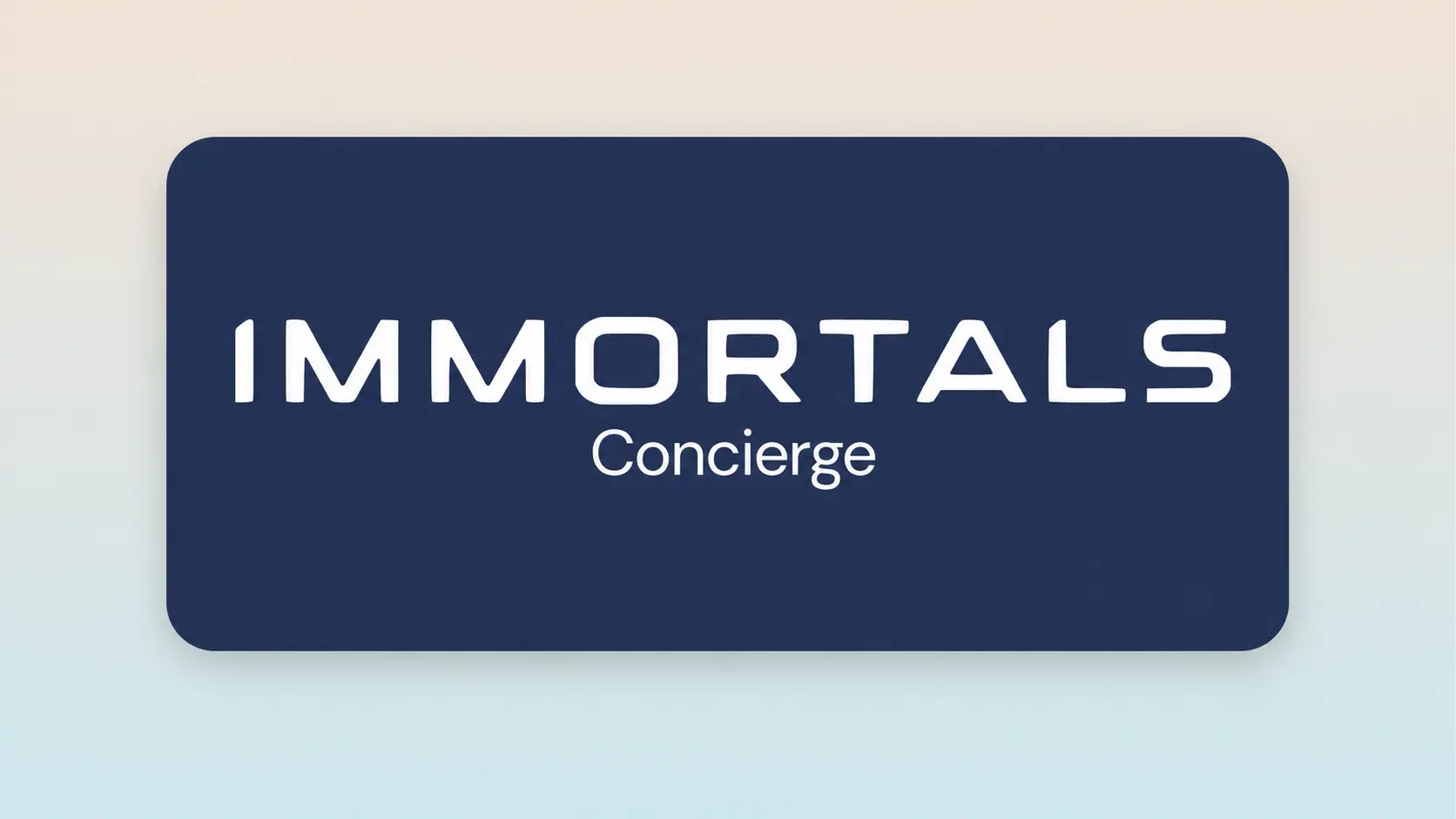 Immortals Concierge wordmark in white lettering on a navy blue rounded rectangle